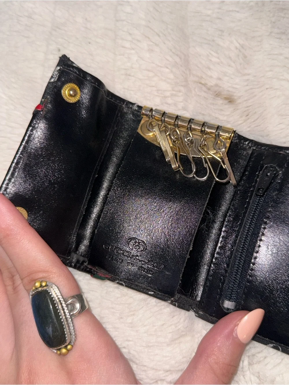 Vintage GUCCI Plus 6-Hook Key Holder Trifold Case - Black Monogram Canvas (rare)